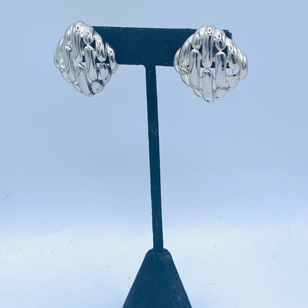 Vintage PEP silver pierced earrings Erwin Pearl chunky square